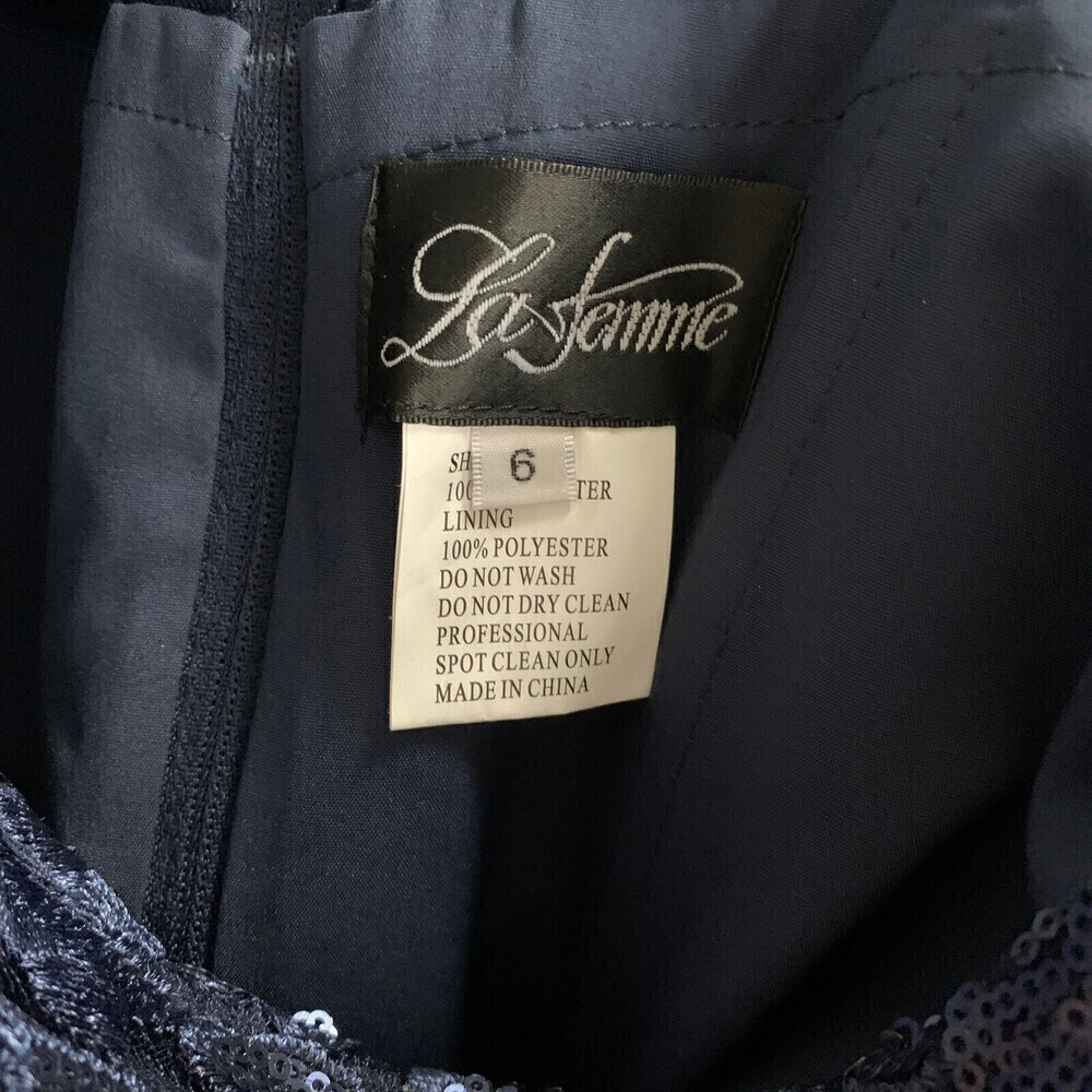 La Femme Size 6 Blue Sequin Elegant Floral Lace & Satin Evening Gown Dress - Picture 7 of 7
